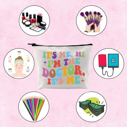 Miniatura 4 de TSOTMO Bolsa de maquillaje para médico, regalo para dentista y doctora, soy yo, hola soy el doctor, soy yo, regalo para doctora, Beige, Médico