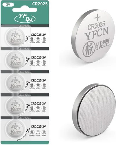 YFCN Batería CR2025 de litio de 3 V, paquete de 5 baterías CR2025 para llaveros, control remoto, velas LED, termómetros, pilas de moneda CR 2025, 5