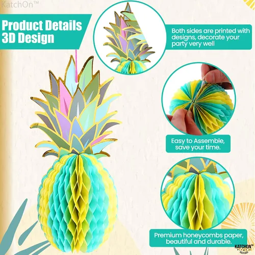Miniatura 3 de KatchOn, Enorme centro de mesa de piña para mesas, 12 pulgadas, paquete de 6, decoraciones de fiesta Luau, decoración de fiesta tropical, de playa