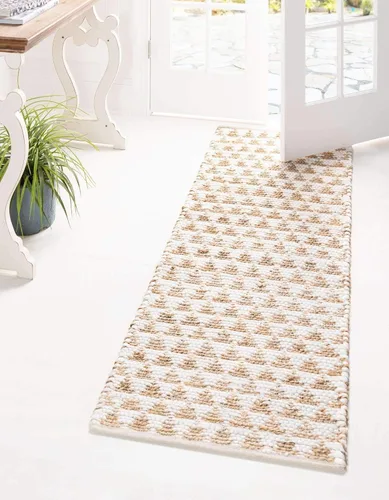 Unique Loom Chindi Jute Collection - Alfombra de área (2 pies 2 pulgadas x 6 pies 1 pulgada, blanco/natural)