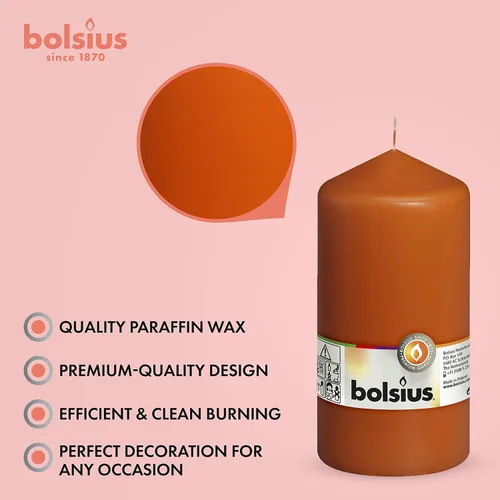 Miniatura 8 de BOLSIUS 4 velas de pilar naranja, 3 x 6 pulgadas, envueltas individualmente, calidad europea premium, 65 horas de combustión, llama suave sin goteo