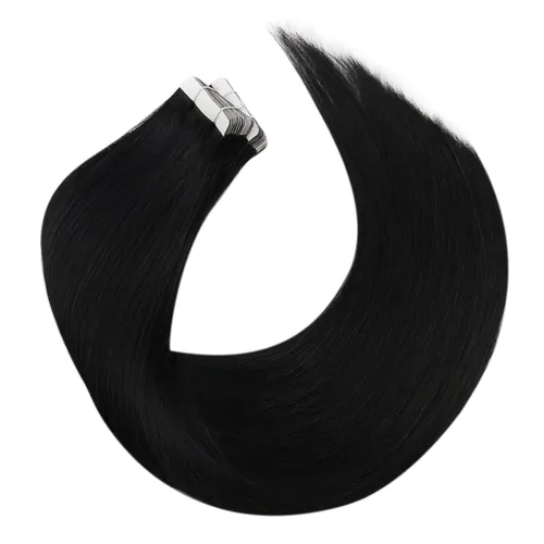 Miniatura 9 de Moresoo Extensiones de cabello humano real con cinta adhesiva, sin costuras, #1 negro azabache, 20 piezas, 1.76 oz (50 g), 24 pulgadas