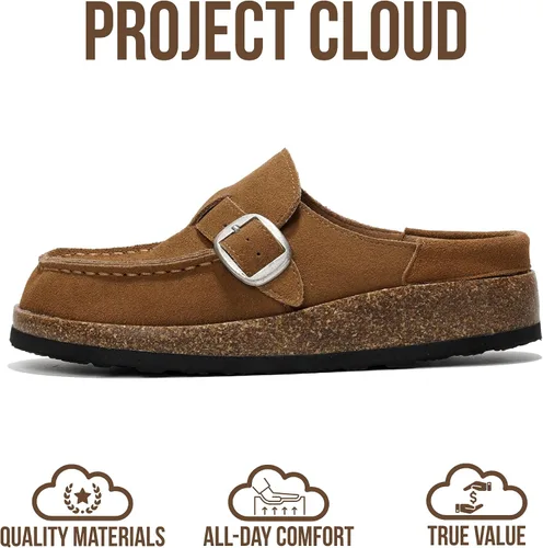 Miniatura 4 de Project Cloud – Zuecos estilo mocasín para mujer de cuero 100% auténtico, con espuma viscoelástica, resistentes al agua, tipo slip-on