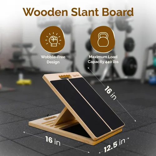 Miniatura 4 de Tabla inclinada de madera portátil para estiramiento de pantorrillas con bandas de resistencia, capacidad de peso ajustable de 300 libras, tabla