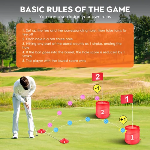Miniatura 2 de Juego de cubo de golf al aire libre, juguetes de práctica de golf para familia, adultos y niños, campo de golf portátil para patio trasero, césped