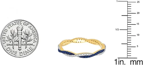 Miniatura 2 de Dazzlingrock Collection Anillo apilable redondo de oro de 10 quilates con zafiro azul y diamante blanco para mujer