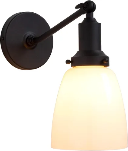 Miniatura 13 de PERMO Aplique individual industrial vintage para montaje en pared con cúpula ovalada de 5.5 pulgadas, pantalla de vidrio blanco leche, aplique