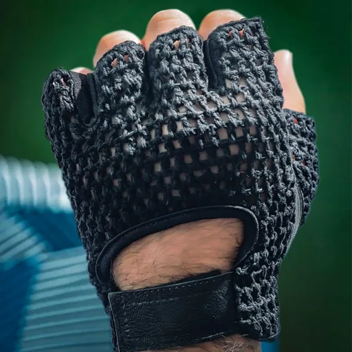 Miniatura 4 de Guantes de entrenamiento sin dedos transpirables acolchados de cuero, espalda de ganchillo, negro (XS)