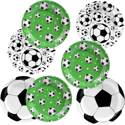 Suministros de decoración de fiesta de fútbol – 60 platos desechables temáticos de fútbol y recuerdos para cumpleaños de niño o baby shower