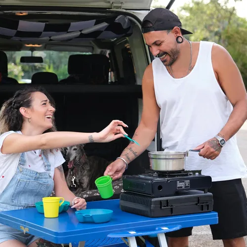 Miniatura 7 de SHINESTAR Estufa de combustible dual con compatibilidad de butano y propano, estufa de campamento portátil para cocinar al aire libre, manguera