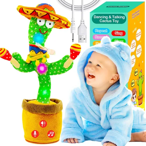 Miniatura 9 de Juguetes recargables para bebés, juguete de cactus que habla y baila para bebé, volumen ajustable, canto, imitación, repetición, juguetes infantiles