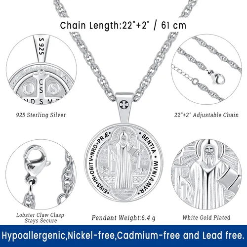 Miniatura 5 de Eusense San Miguel San Cristóbal San Benito San Judas Virgen María Collar chapado en oro 925 joyería religiosa para hombres y mujeres, collar