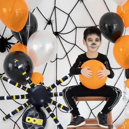 Miniatura 7 de Garma Juegos de lanzamiento de anillos de araña de Halloween para niños, decoraciones de araña inflable gigante, juego de fiesta de Halloween, 1