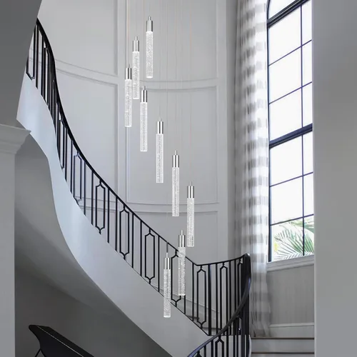 Miniatura 3 de Lámpara colgante de cristal cromado, 9 luces, regulable, 54 W, 6000 K, escalera, grande, vestíbulo, sala de estar, vestíbulo, techo alto