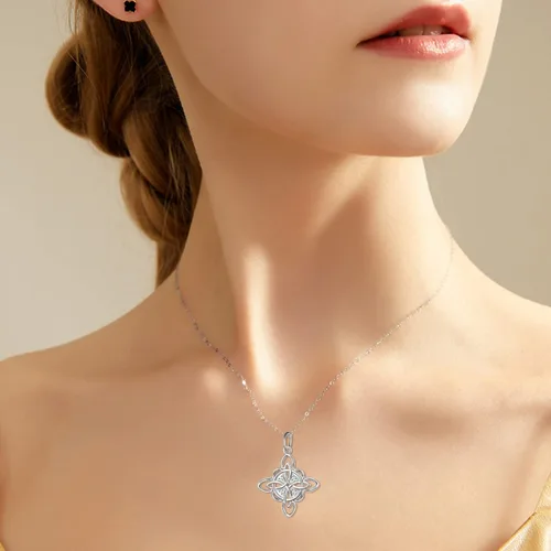 Miniatura 46 de FLYOW Collar con colgante de nudo celta de plata de ley 925 de buena suerte irlandés para mujer, regalo de cumpleaños y graduación