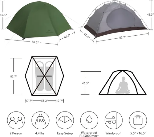 Miniatura 2 de Naturehike Tienda de campaña para 4 estaciones, tienda de campaña impermeable para 2 personas, tiendas de campaña de cuatro estaciones para clima