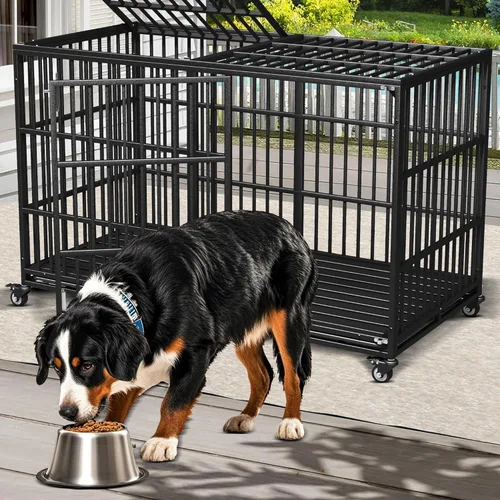 Miniatura 6 de Jaula extra grande para perros grandes, jaula resistente de 64 pulgadas, perrera indestructible para perros de alta ansiedad, ruedas con cerradura