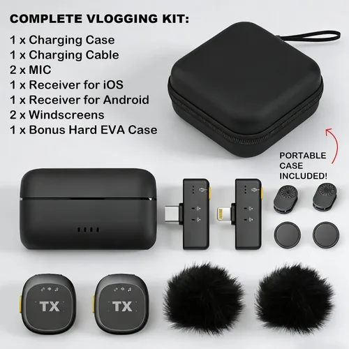Miniatura 8 de BSONE Micrófono Lavalier inalámbrico para iPhone y Android, mini micrófono con clip con funda de carga, micrófonos profesionales recargables