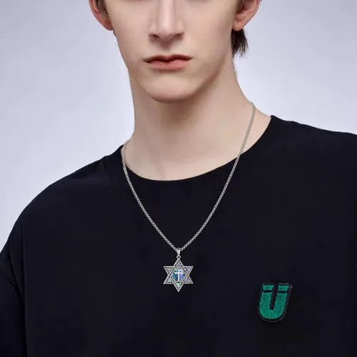Miniatura 2 de CRMAD Collar de plata de ley con cruz de David, símbolo de paz, urnas, árbol de la vida, concha de abulón, joyería judía para mujeres y hombres