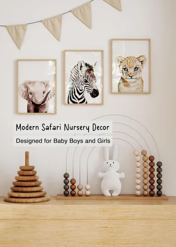 Miniatura 8 de KIU DESIGNS - Juego de 4 arte de pared para guardería de safari, estampado de animales de la selva para guardería, elefante león, jirafa, cebra, sin