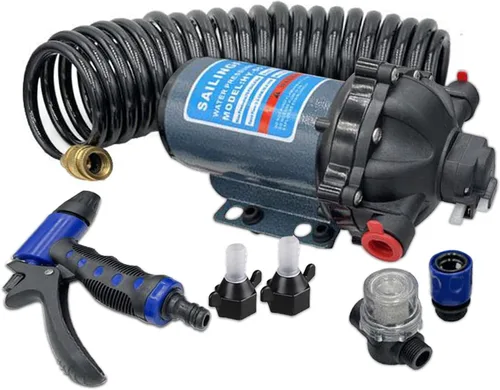 Juego de bomba de agua de lavado de yate, bomba de diafragma de presión de agua eléctrica de 12 voltios 70 PSI 22.5L/Min 5.5 GPM 5 cámaras con