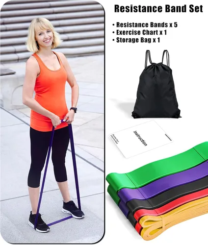 Miniatura 7 de Bandas de resistencia para entrenamiento, juego de bandas de ejercicio de 5 niveles, bandas de asistencia para dominadas, entrenamiento de fuerza