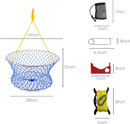 Miniatura 4 de Stainless Collapsible Crab Net with 100ft Rope, Bait Bag, Clip & Ruler – 6 Pieces Portable Crab Trap for Easy Storage – Durable Grid Design for Dock