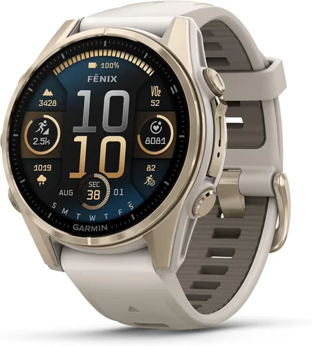 Miniatura 2 de Reloj inteligente multideporte Garmin Fenix 8 Premium con GPS para correr, 43 mm AMOLED, clasificado para buceo, linterna incorporada Oro suave