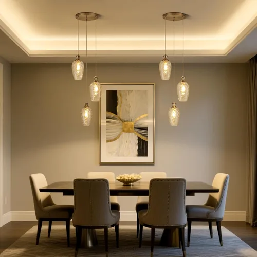 Miniatura 8 de Lámpara colgante de 3 luces, moderna lámpara de araña de níquel cepillado para comedor sobre mesa con vidrio martillado, luces colgantes de racimo