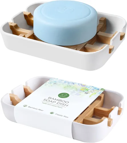 Miniatura 8 de Jaboneras para barra de jabón, soporte de jabón de baño blanco, soporte de jabonera de bambú para ducha de baño, jabonera de lavabo de baño, bandeja