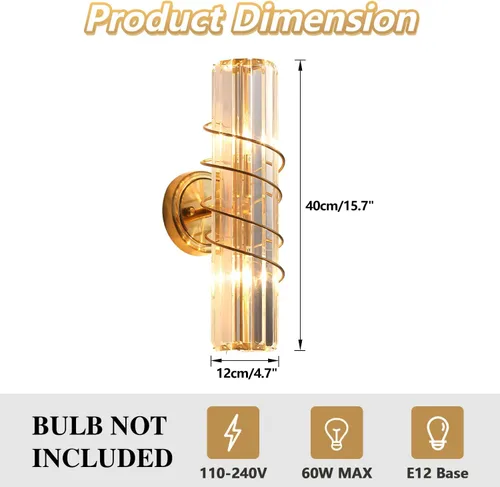 Miniatura 3 de Aplique de pared de cristal con 2 luces de latón vintage de mediados de siglo, iluminación de pared de latón dorado para interiores, lámpara