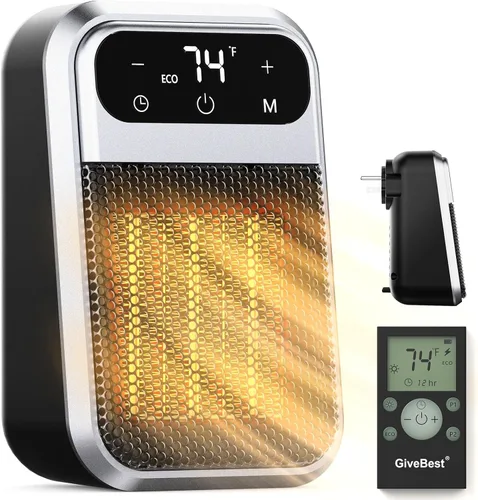 GiveBest Pequeño calentador enchufable, calentador de baño con pantalla digital para uso en interiores, mini calentador eléctrico portátil de