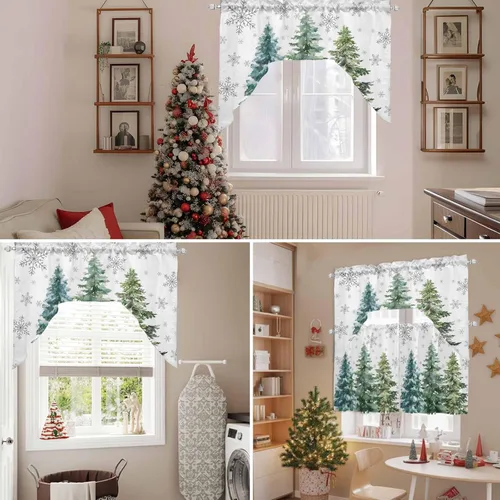 Miniatura 7 de Cortinas de cocina con cenefa de árbol de Navidad, cenefa con bolsillo para barra, paneles de cortina para dormitorio, sala de estar, baño