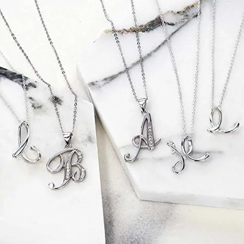 Miniatura 6 de Personalize ABC Script Letra Collar con inicial para mujeres adolescentes, chapado en oro de 14 quilates, plata esterlina 925