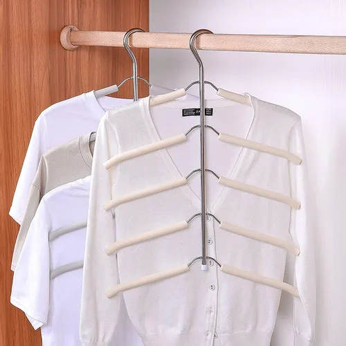 Miniatura 2 de Colgadores de ropa de varias capas para blusas, 3 unidades, 5 en 1, antideslizantes, ahorradores de espacio, organizador de armario, perchas