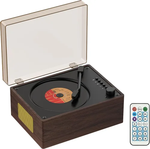 Walnut Wood Grain CD Player with Bluetooth 5.3 - Retro Desktop Music Player, Dual HI-FI Speakers, 3600mAh Battery, Remote Control, 2-Year Warranty