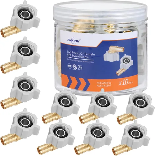 Miniatura 8 de (Znkiok Paquete de 10) Adaptador giratorio NPT hembra de 1/2 pulgada PEX x 1/2 pulgada, accesorios de engarce de latón, conector de agua potable sin