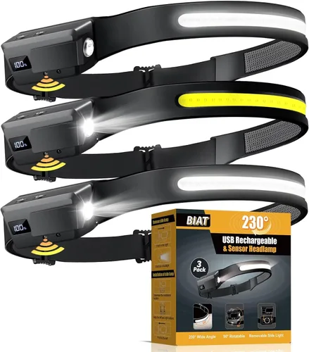 Miniatura 9 de Linterna frontal LED recargable, luz frontal de haz ancho de 230° con sensor de movimiento, rotación de 90° y luces frontales removibles