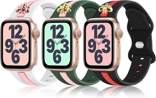 Miniatura 9 de 3 Pack Designer Sport Bands Compatible With Apple Watch Band 38mm 40mm 41mm 42mm 44mm 45mm 46mm 49mm Women Girls,Soft Silicone Sport Strap for
