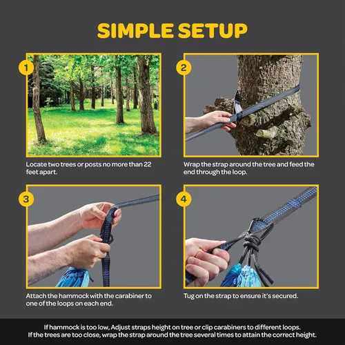 Miniatura 6 de Hamaca Duradera con Capacidad de 500 lb, Silla Hamaca de Nylon para Acampar - Tamaños Dobles o Individuales con Correas para Árboles y Bolsa de Azul