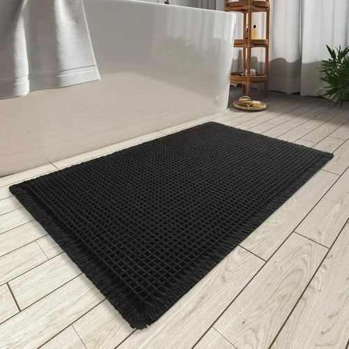 AMOAMI Tapete de baño mejorado con diseño de gofre, súper absorbente, antideslizante, para suelo de baño, lavable a máquina, con borlas, tapetes de