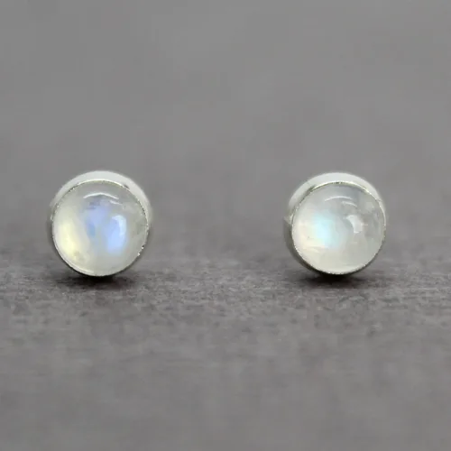 Miniatura 66 de Aretes de tuerca con piedras preciosas para mujeres y niñas, bisel redondo de 0.157 in de plata esterlina 925