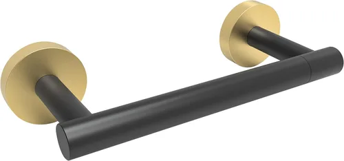 RARXTR Soporte de papel higiénico negro y dorado SUS304 de acero inoxidable con doble poste pivotante, soporte de papel higiénico montado en la
