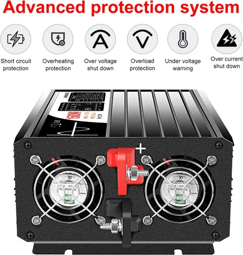 Miniatura 5 de Xijia Inversor de potencia de 1500 W, inversor de onda sinusoidal pura de 12 V a 120 V, convertidor solar de sobretensión de 3000 W para camión