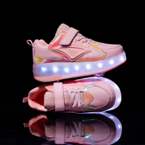 Miniatura 4 de HHSTS Zapatos para niños con ruedas, zapatos de color de luz LED, patines brillantes, zapatos de patinaje, regalos simples para niños y niñas
