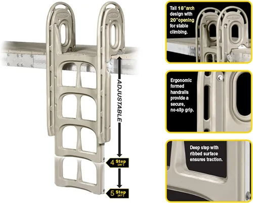 Miniatura 3 de PlayStar Escalera de muelle ajustable de resina ajustable para uso en muelles estacionarios, enrollables o flotantes
