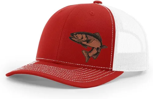 Miniatura 42 de Sombrero de pesca de trucha con parche de cuero grabado láser Richardson 112 Snapback Trucker Cap