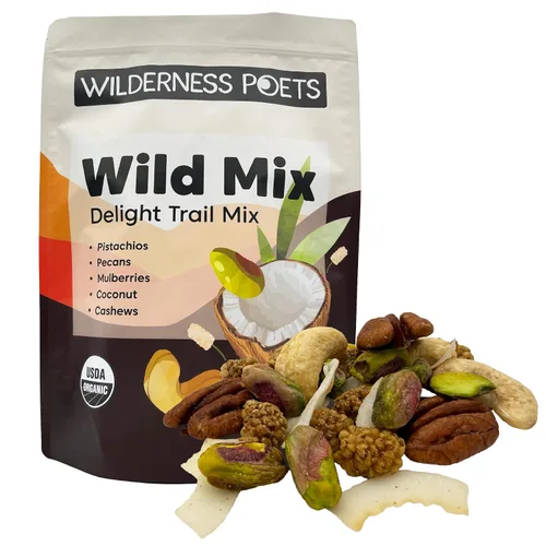 Miniatura 11 de Wilderness Poets, Song of Delight Wild Mix - Mezcla orgánica de frutos secos, anacardos, moras, pistachos, cintas de coco, 3.25 onzas