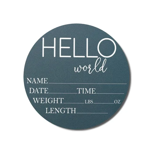 Letrero de anuncio de bebé para niños y niñas recién nacidos (bases de color) - Cartel de decoración de guardería de Hello World y accesorio de