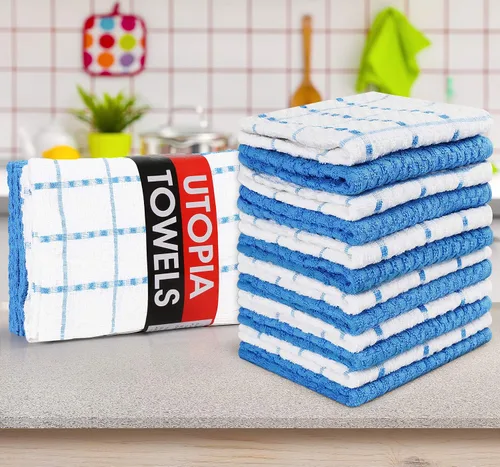 Miniatura 8 de Utopia Towels - Juego de 12 toallas de cocina, 15 x 25 pulgadas, 100% algodón hilado en anillo súper suave y absorbente, toallas de lino para Azul